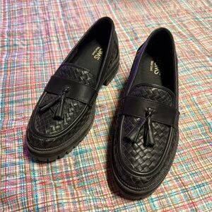 Toms Cara Black Woven Tassel Loafers, Size 8.5